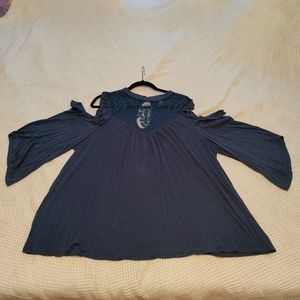 Teal Shoulder Cutout Keyhole Back Blouse